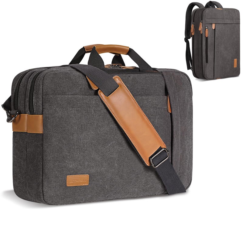 ESTARER Laptop Computer Bag for Men 3 In 1, 17-17.3 Inch Laptop Messenger Bag for Business/Work/Travel, Convertible Backpack Briefcase Water resistant Canvas Laptop Backpack (Grey) - Image 1